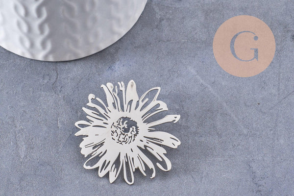 Broche fleur pissenlit acier 201 inoxydable 42.5mm, x1 (G8500)