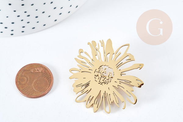Broche fleur pissenlit acier 201 inoxydable 42.5mm, x1 (G8500)