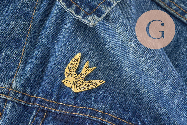 Broche hirondelle acier 304 inoxydable doré 33mm, x1 (G9784)