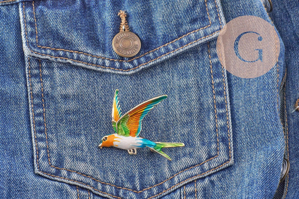 Broche oiseau zamac doré émail 52mm, x1 (G10163)