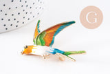 Broche oiseau zamac doré émail 52mm, x1 (G10163)