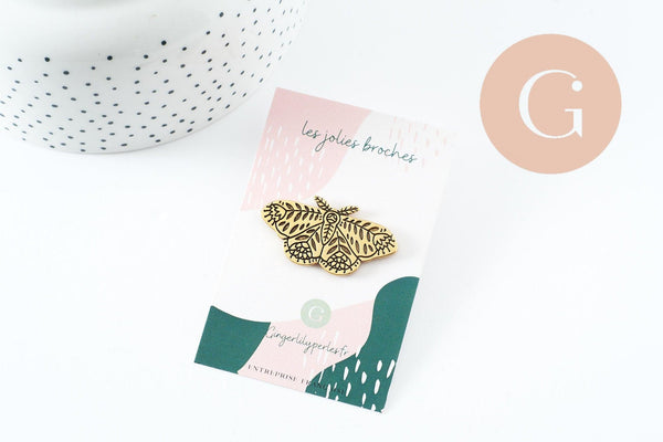 Broche papillon gravée acier 304 inoxydable doré 41mm, décoration veste, x1 (G9787)