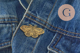 Broche papillon gravée acier 304 inoxydable doré 41mm, x1 (G9787)