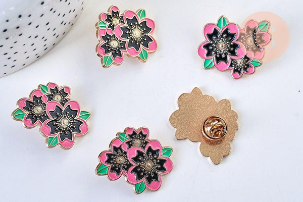 Broche pins Fleurs motif végétal doré émail,broche dorée, décoration veste, 30x25mm,x1 G5555