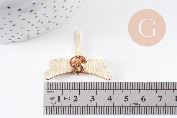 Broche pin's Libellule insecte ailé doré émaillé 40x32mm, x1 (G5551)
