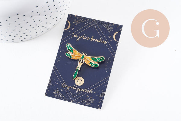 Broche pin's Libellule insecte ailé doré émaillé 40x32mm, x1 (G5551)