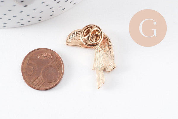 Broche pins Oiseau toucan doré émail multicolore 31x22mm,broche dorée, décoration veste, x1 (G5954)