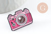 Broche pins appareil photo émaillé rose 24.5mm, x1 (G9471)