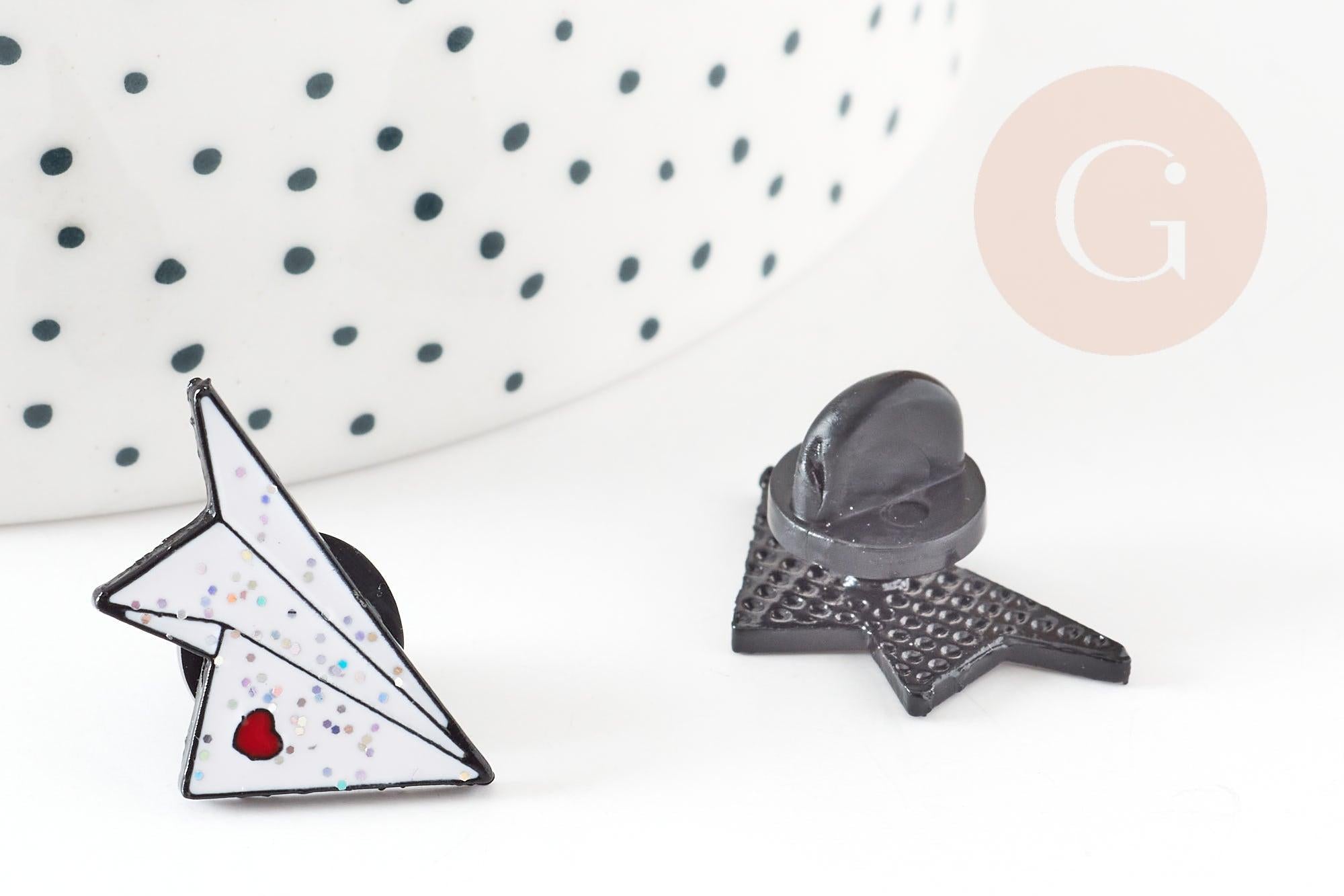 Broche pins avion en papier coeur émaillé blanc rouge 22.5mm,broche customisation vêtement x1 (G9299)