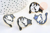 Broche pins chat noir & blanc Ying Yang mystique doré émail noir 30mm, x1 (G5553)