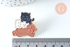 Broche pins chatons noir, blanc, marron doré émail 29x30.5mm,broche dorée, décoration veste,x1 G6320