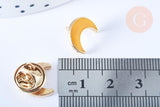 Broche pins croissant de lune mystique émail jaune doré émail 11x12.5mm, x1 (G6621)