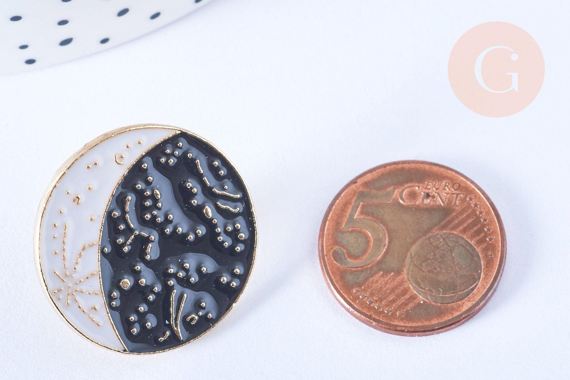 Broche pins croissant de lune mystique émail noir doré émail 26mm,broche dorée,décoration veste,x1 G6626