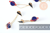 Broche pins double planète éclair doré émail ,broche dorée ,décoration veste,x1 G6381
