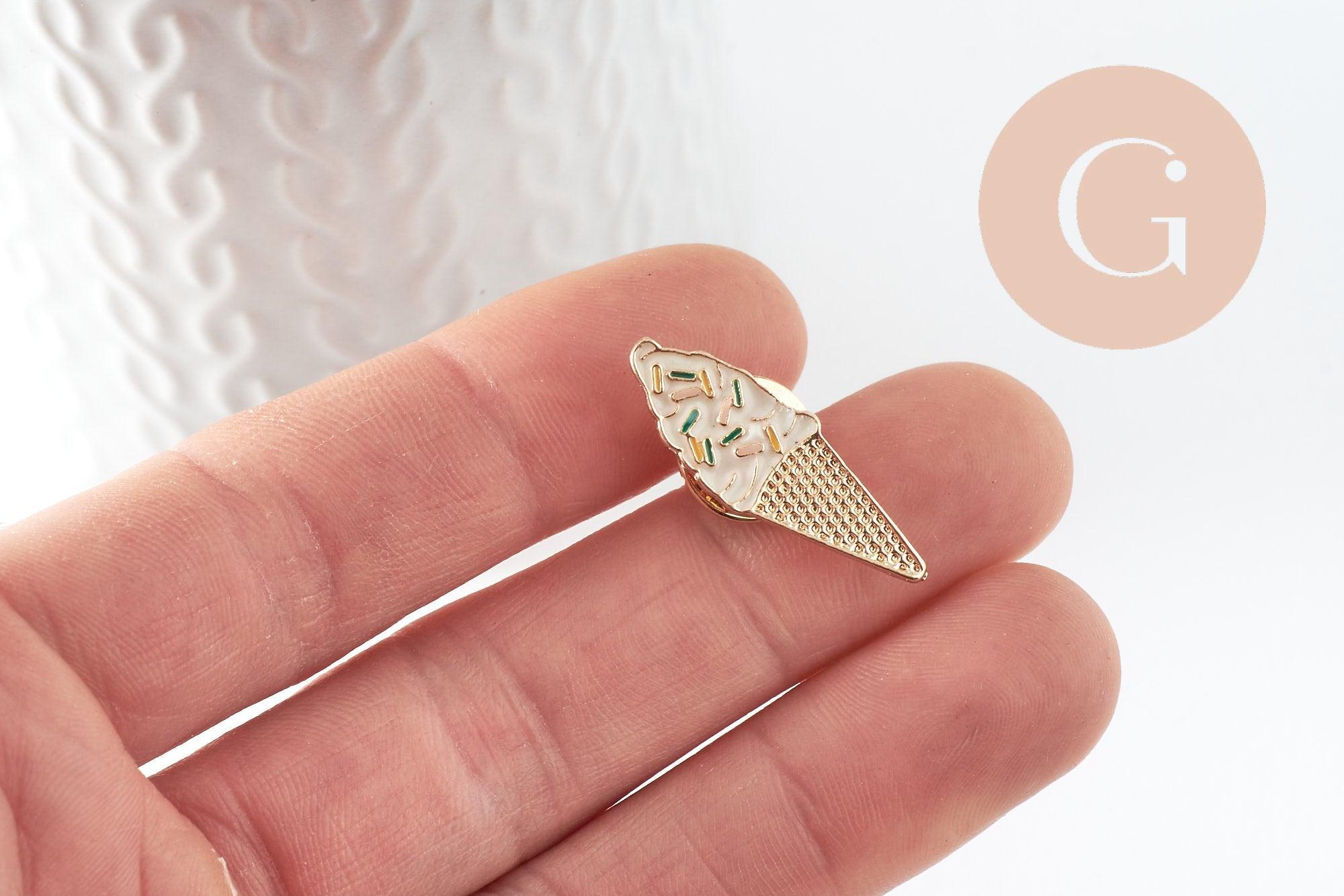 Broche pins glace à l'italienne émaillé 28.5mm, idée cadeau EVJF anniversaire x1 (G9472)