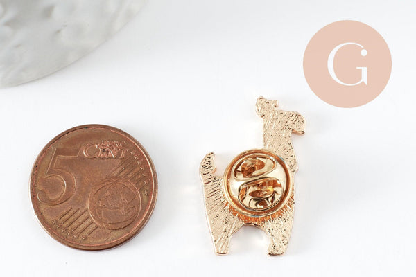Broche pin's lama alpaca zamac doré émail 27mm, x1 (G9516)