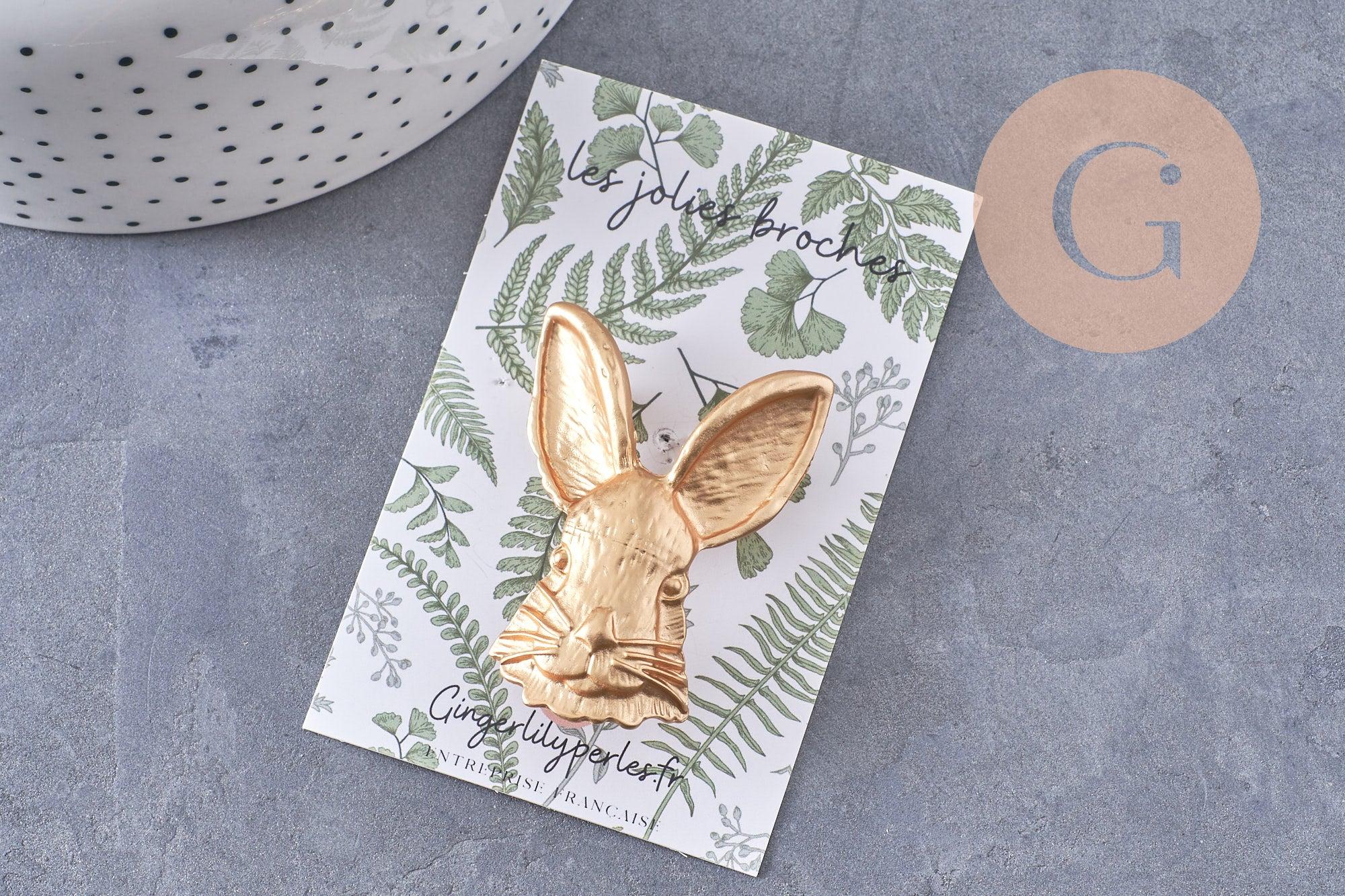Broche pins lapin doré ou argenté 54mm, x1 (G10352)