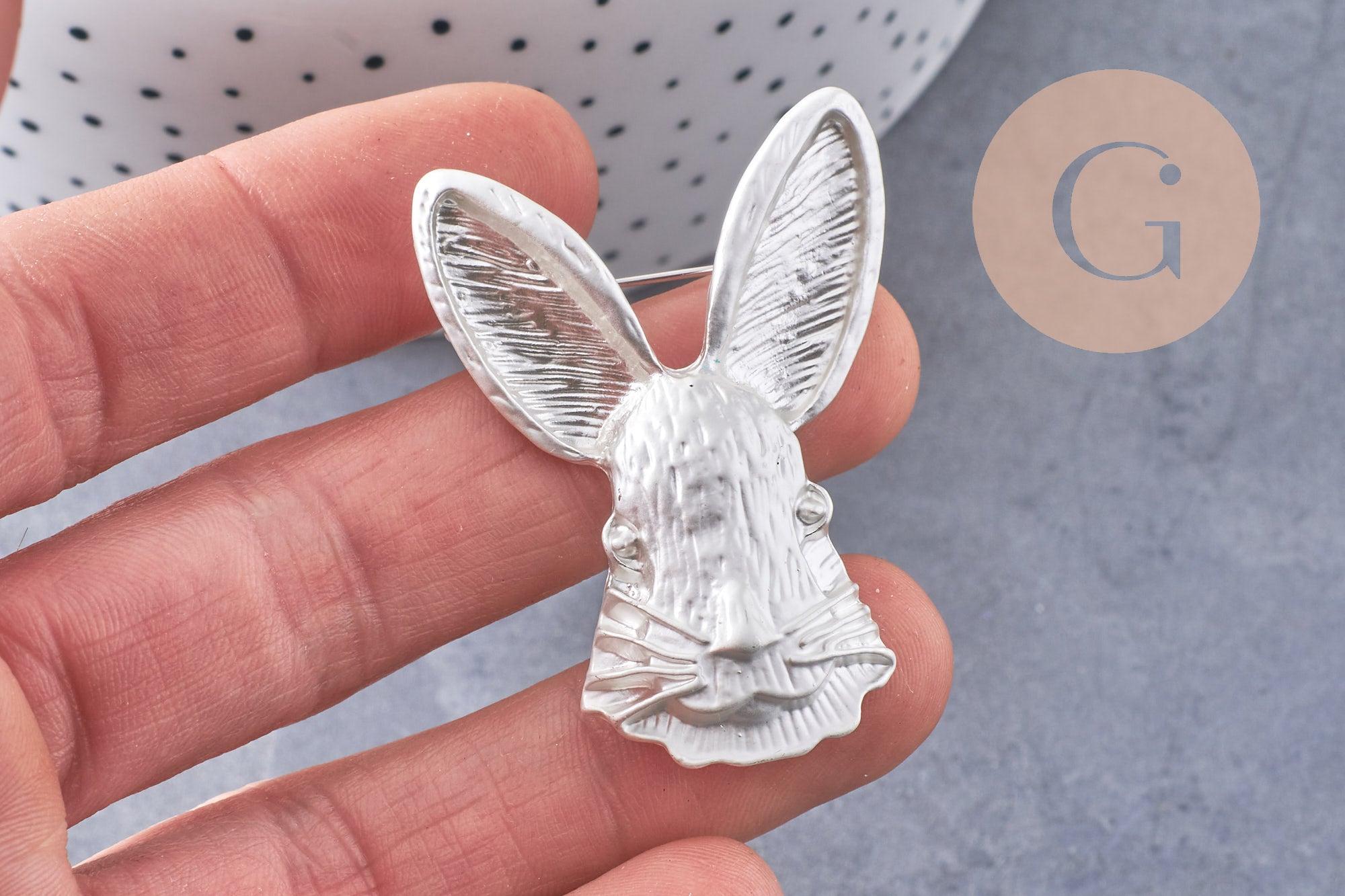 Broche pins lapin doré ou argenté 54mm, x1 (G10352)