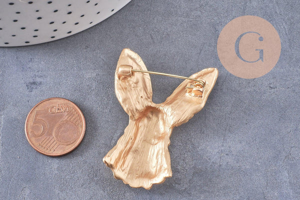 Broche pins lapin origami doré ou argenté émail 54mm, x1 (G10352)