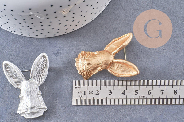 Broche pins lapin origami doré ou argenté émail 54mm, x1 (G10352)