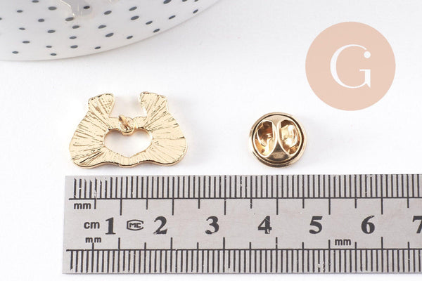 Broche pins mains coeur zamac doré émaillé beige rouge 15mm, x1 (G10161)