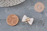 Broche pin's noeud blanc plastique & fer doré 18.5mm, x1 (G11331)