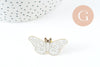 Broche pins papillon blanc mystique zamac doré 39mm, x1 (G9743)