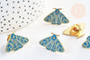Broche pins papillon mystique doré émail bleu 27.5x18mm,broche dorée, décoration veste, x1 (G5547)
