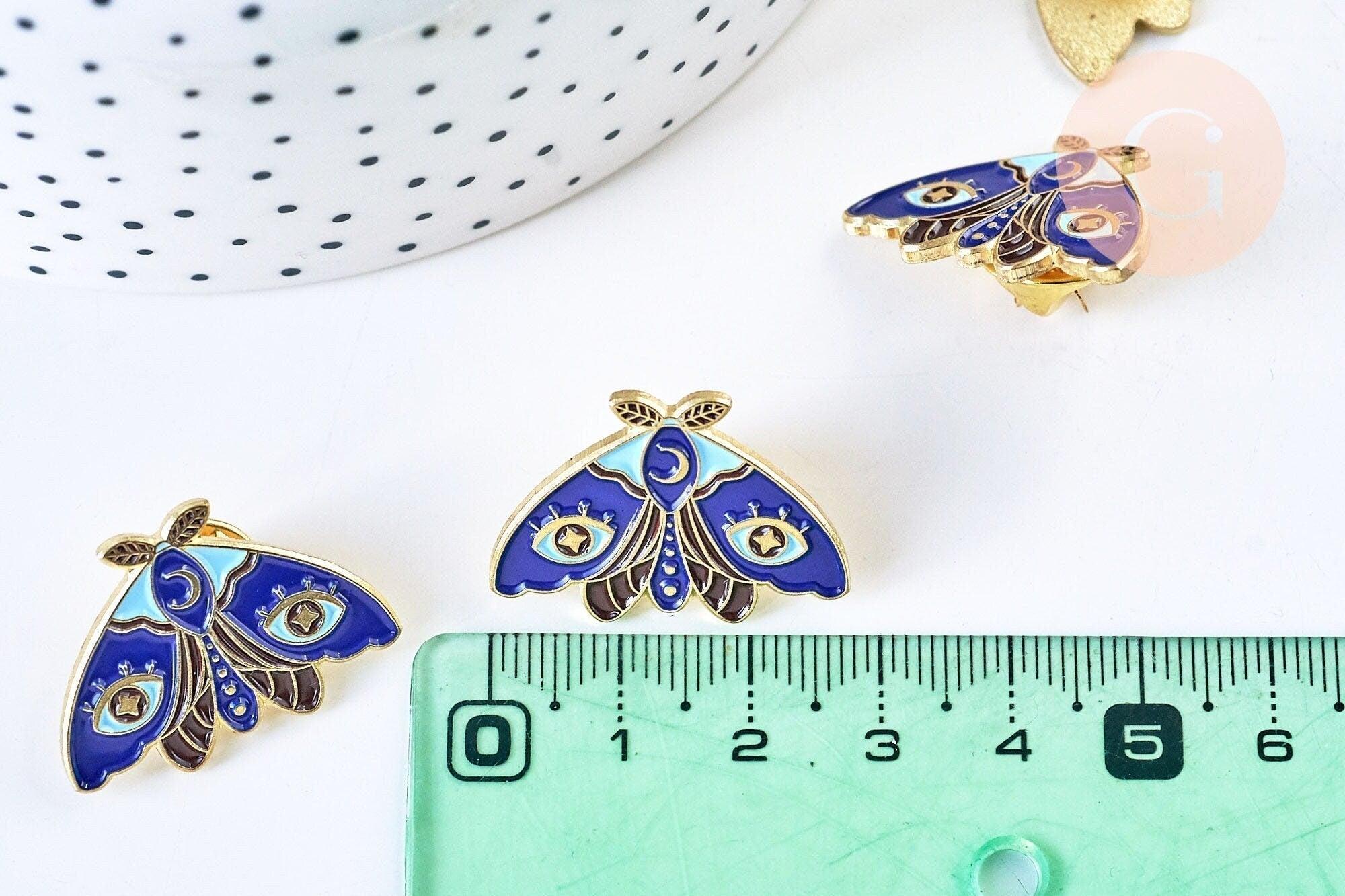 Broche pins papillon oeil protecteur doré émaillé 27mm, x1 (G5548)