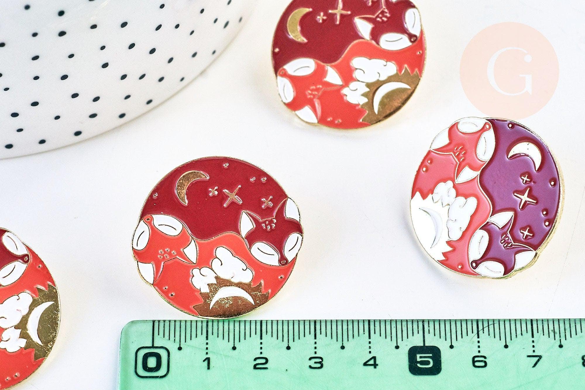 Broche pins renard roux doré Yin Yang émaillé 30x30mm,x1 (G5554)