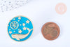 Broche pins rond baleine émail bleu turquoise doré émail 30mm, x1 (G6624)