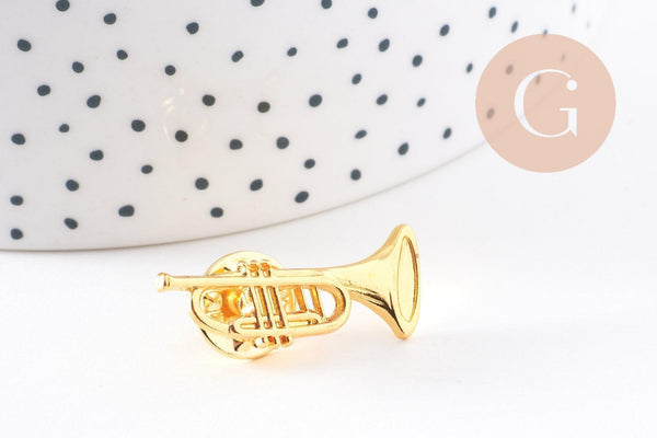 Broche pins trompette tuba zamac doré 29.5mm, x1 (G10159)