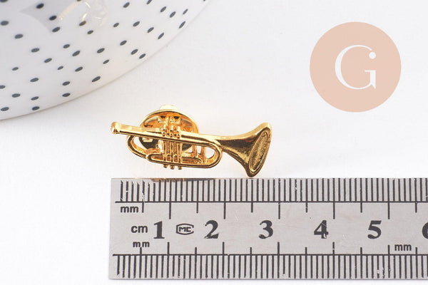 Broche pins trompette tuba zamac doré 29.5mm, x1 (G10159)