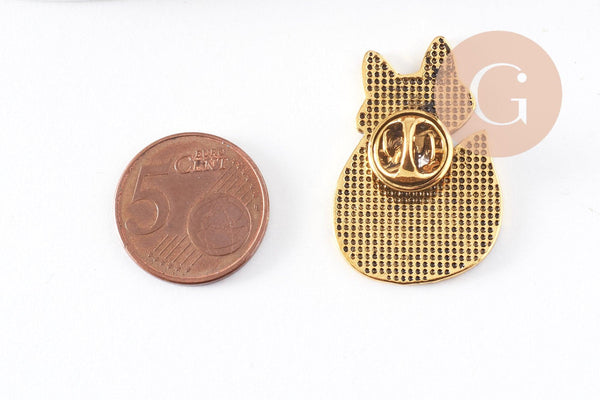 Broche renard gravée acier 304 inoxydable doré 35mm, décoration veste, x1 (G9782)