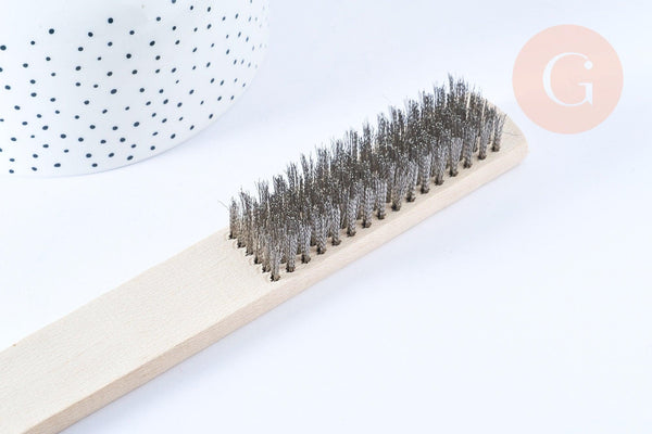 Brosse métallique nettoyage bijoux en bois et acier inoxydable 20 mm, x1 (G7065)