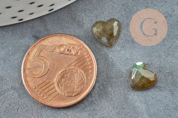 Cabochon Cœur pierre labradorite naturelle facettée 8mm, x1 (G8876)