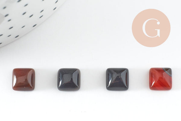 Cabochon carré agate naturelle 8x8mm, x1 (G2889)