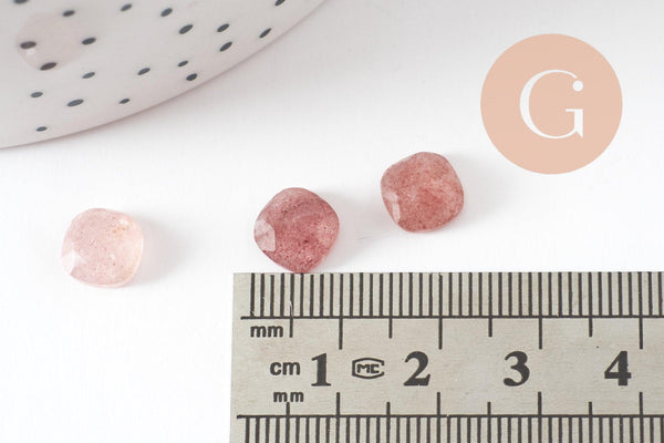 Cabochon carré quartz fraise naturel 8x8mm, x1 (G9683)