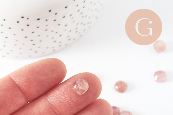 Cabochon carré quartz fraise naturel 8x8mm, x1 (G9683)