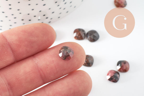 Cabochon carré rhodonite naturelle 8x8mm, x1 (G9688)
