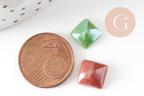 Cabochon carré verre irisé 10mm, x10 (G0129)