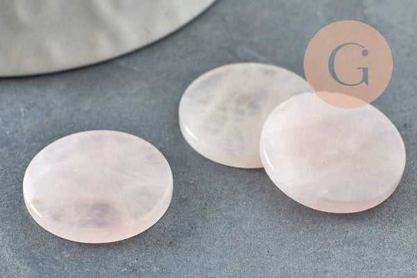 Cabochon disque quartz rose naturel 20mm, x1 (G9961)