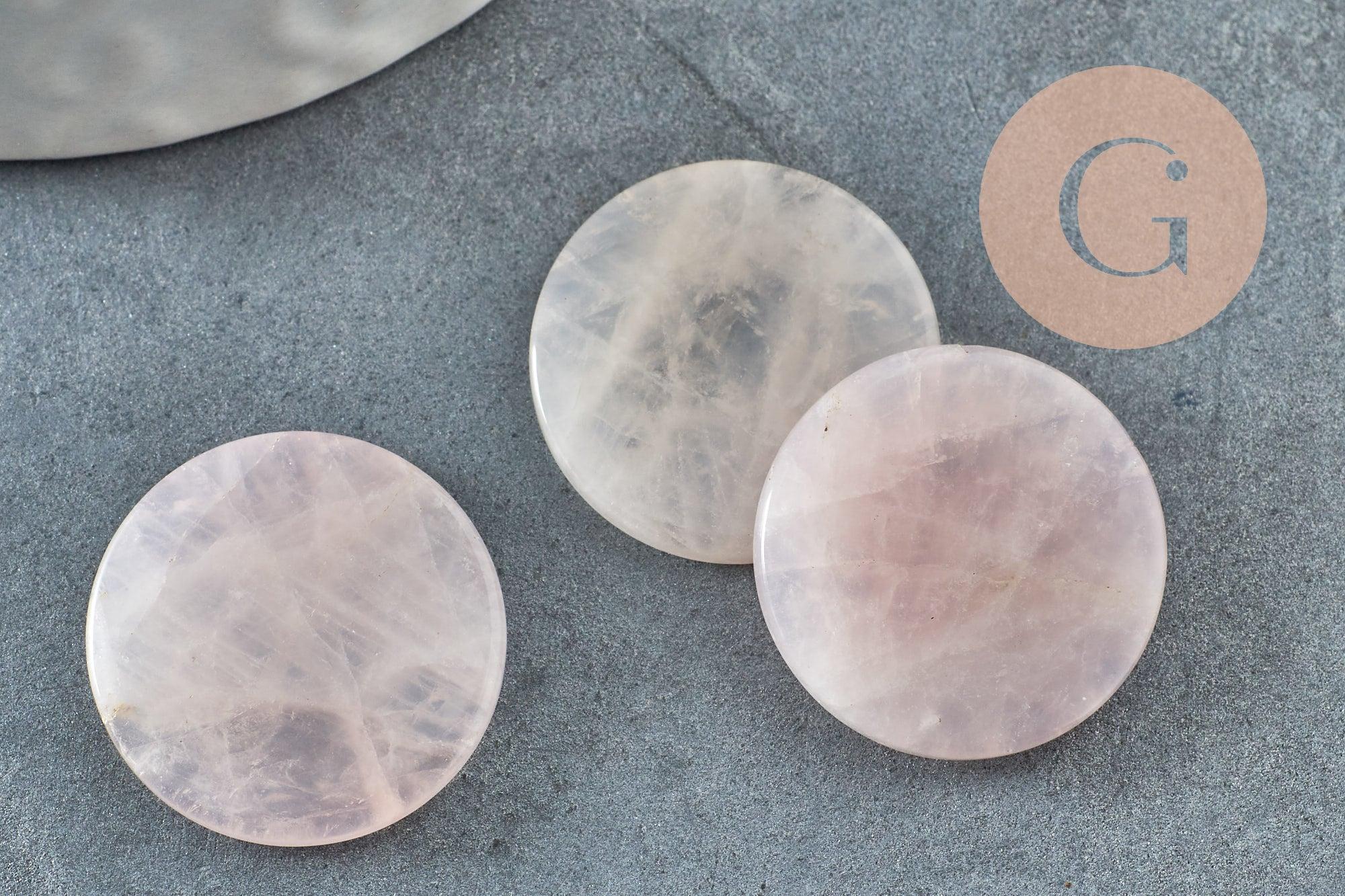 Cabochon disque quartz rose naturel 20mm, x1 (G9961)
