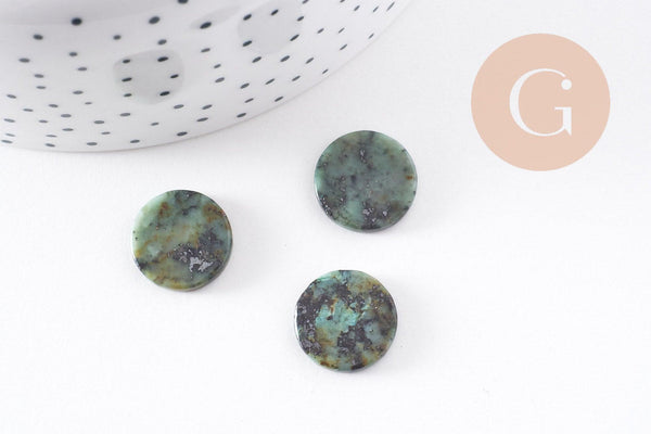 Cabochon disque rond turquoise africaine naturelle 15mm, x1 (G10213)