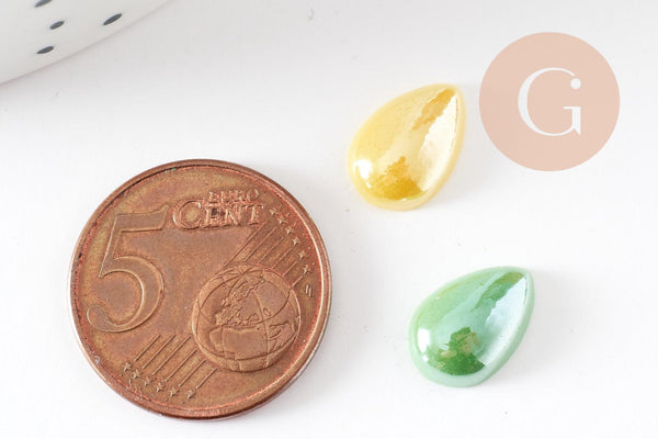 Cabochon dôme goutte verre irisé 12mmx8mm, x10 (4.6g) (G0119)