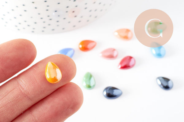 Cabochon dôme goutte verre irisé 12mmx8mm, x10 (4.6g) (G0119)