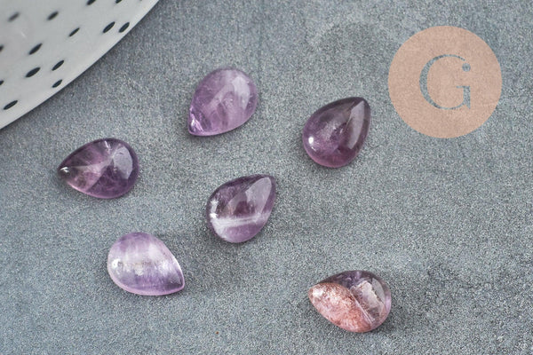 Cabochon goutte amethyste naturelle 8x6mm, x1 (G2271)