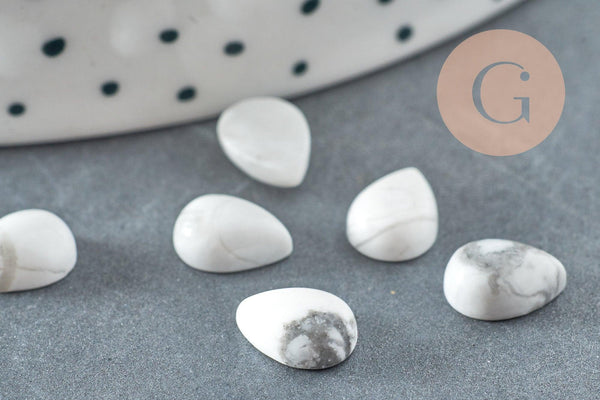Cabochon goutte howlite naturelle blanc 8x6mm, x1 (G2267)