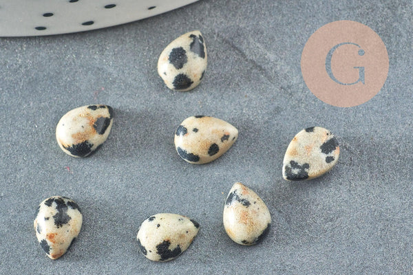 Cabochon goutte jaspe dalmatien naturel 8x6mm, x1 (G1892)