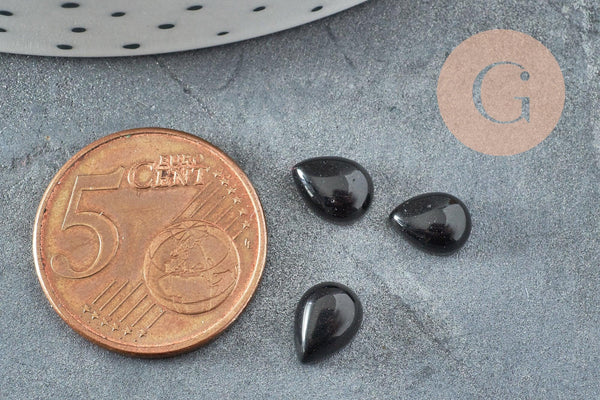 Cabochon goutte obsidienne noire naturelle 6x8mm, x1 (G2272)